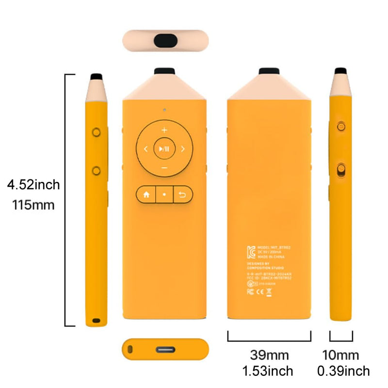 Bluetooth Remote Control Page Turner Clicker for Boox, e-Reader, TikTok Scrolling, YouTube Shorts, Reels, Camera, for iOS iPad iPhone, Android Galaxy Phone Tablet (Pencil Yellow) Pencil Yellow