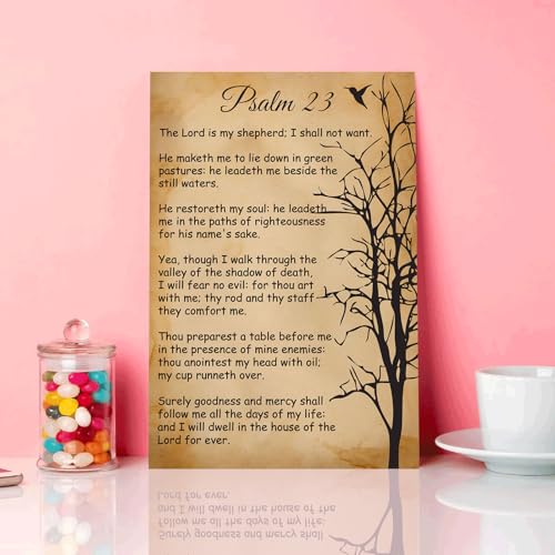 Christian Wall Art Psalm 23 the Lord is My Shepherd Canvas Print Positive Scripture Canvas Painting Home Bedroom Wall Decor Baptism Gift Framed 8 * 12 inch 12"L x 8"W