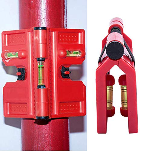 Magnetic Post Spirit Level 188x134mm Adjustable Angle Red | 3 high-precision levels, 270° flexible adjustable - 270°, impact-resistant ABS housing, for pipes, posts, pictures and tiles