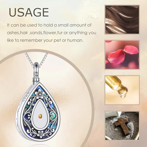 URONE Mustard Seed Urn Necklace for Ashes Sterling Silver Flower Pendant Memorial Gifts Keepsake Memory Cremation Jewellery for Women