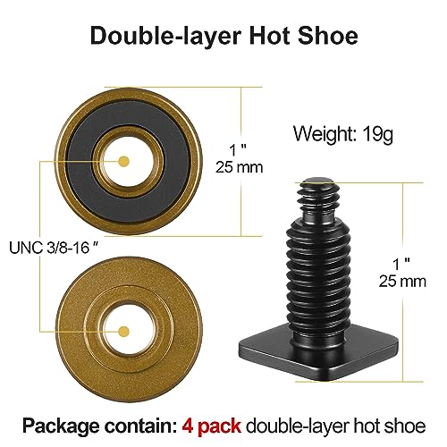 MINIFOCUS 4 Packs Camera Hot Shoe Mount Adapter, Double Nut with 1/4" and 3/8" Aluminum Alloy Tripod Screw Flash Shoe Mount for LED Monitors, Microphone, DSLR Field Monitor 4 PCS Sienna