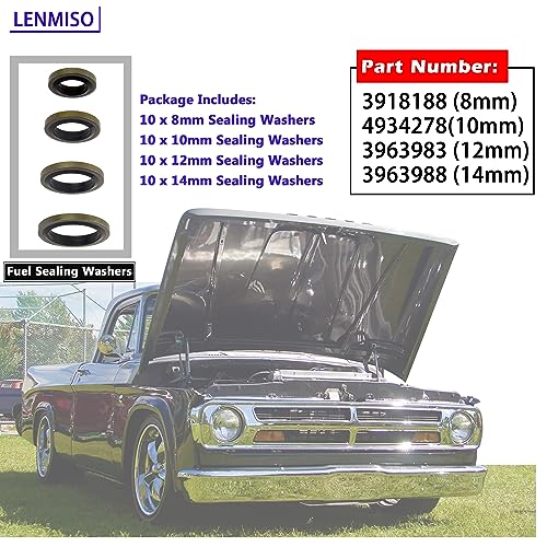 LENMISO fuel sealing washers for Dodge Cummins banjo bolts, 8mm–14mm, 40-piece set