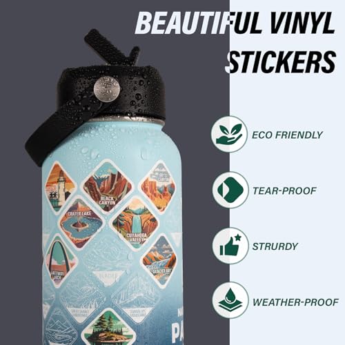 DYSANKY National Parks Water Bottle – 32 oz Insulated Stainless Steel Water Jug with 64 Park Stickers, Outdoor Accessories & Gift Box – BPA-Free – Ideal for Hiking, Camping & Travel Gradient Blue 32 Ounces