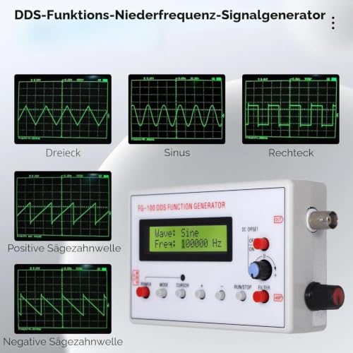 Fyearfly DDS Signal Generator 1Hz-500KHz FG-100 Frequency Generator Function Generator Sine Wave Rectangular and Triangle Wave Counter Signal Source for Testing and Debugging