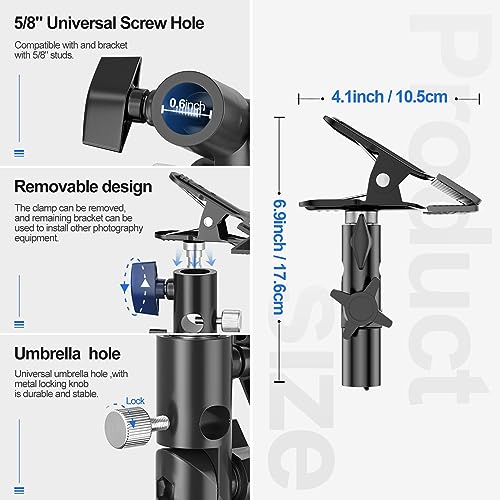EMART Photography Reflector Holder, Photo Video Studio 5/8" Heavy Duty Metal Clamp Attachment, Light Stand Clip Mount with Umbrella Hole for Backdrop, Diffuser, Lighting (Pack of 3) 3 Pack