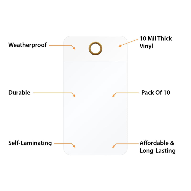 SmartSign (Pack of 25) 3.25 x 1.75 inch Blank White Writeable Self-Laminating Tags, 10 mil Thick Vinyl with Clear Polyester Flap