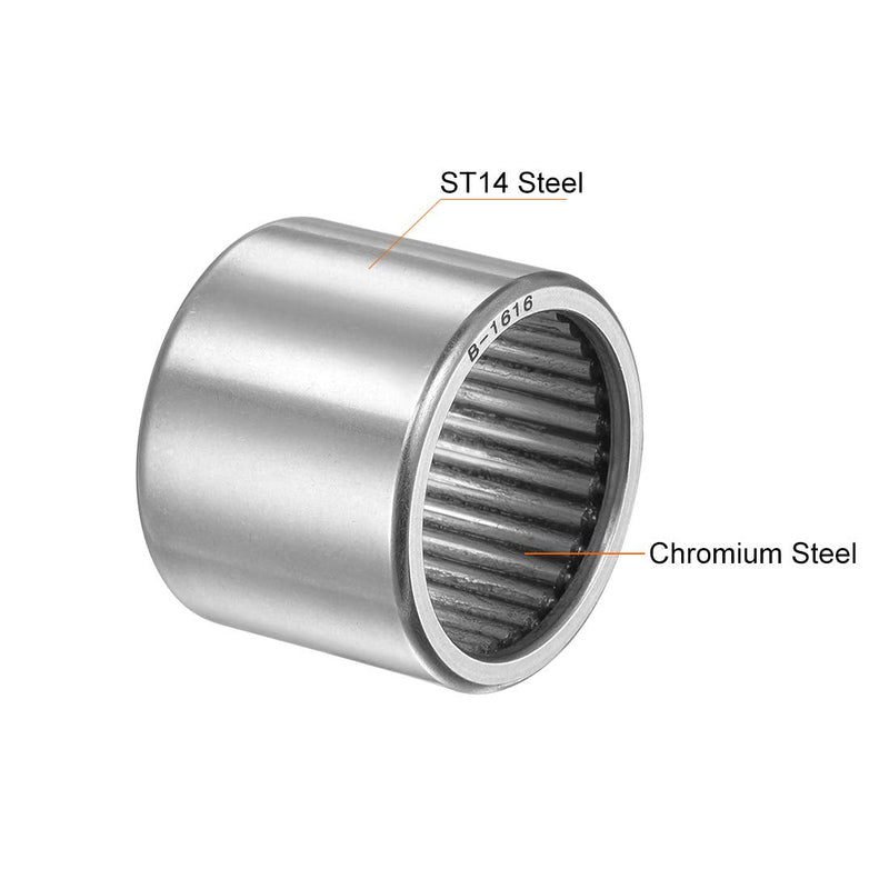 [Australia - AusPower] - uxcell B1616 Needle Roller Bearings, Full Complement Drawn Cup, Open, 1-inch I.D. 1-1/4-inch OD 1-inch Width 15600N Static Load 8090N Dynamic Load 5200Rpm Limiting Speed 2pcs 1x1-1/4x1" 