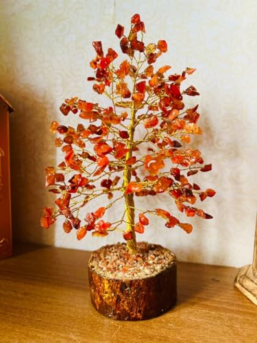 WC Carnelian Chakra Tree of Life - Crystal Tree with 300 Beads for Positive Energy, Sacral Chakra Healing, Good Luck Gift Feng Shui Decor Carnelian Chakra Tree-300 Beads