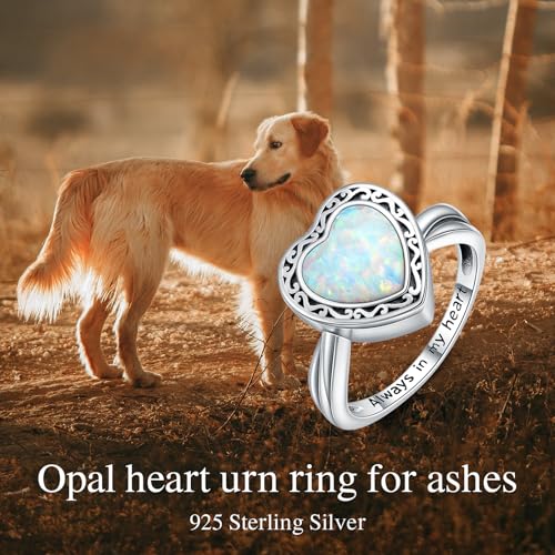 Heart Cremation Ring for Ashes 925 Sterling Silver Opal Urn Keepsake Rings Always in My Heart Memorial Jewelry for Women 5