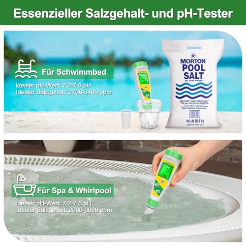 UIUZMAR Digital pH Meter, 5-in-1 Pool Salt Tester, Water TDS EC Meter | Salt content and pH meter for salt water pool, hot tubs, spa, aquarium, hydroponics PPM and EC meter Yellow green