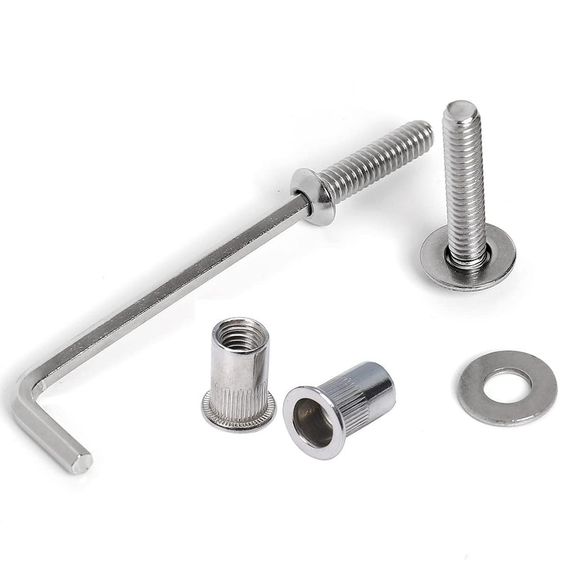 [Australia - AusPower] - Stainless Steel 1/4-20 Rivet Nuts and Bolts 3/4" Button Head Socket Cap Screws 1/4-20 Flat Washers Rivnut Threaded Nutsert 30-Set with 3/4" Bolts 