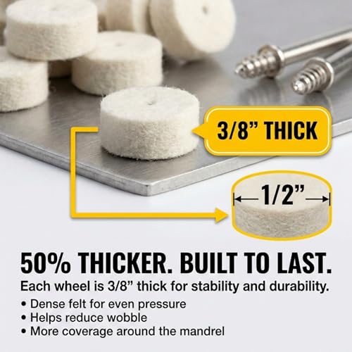 DRILAX 1/2 inch polishing buffing wheels with thick felt pads and mandrels for Dremel rotary tools