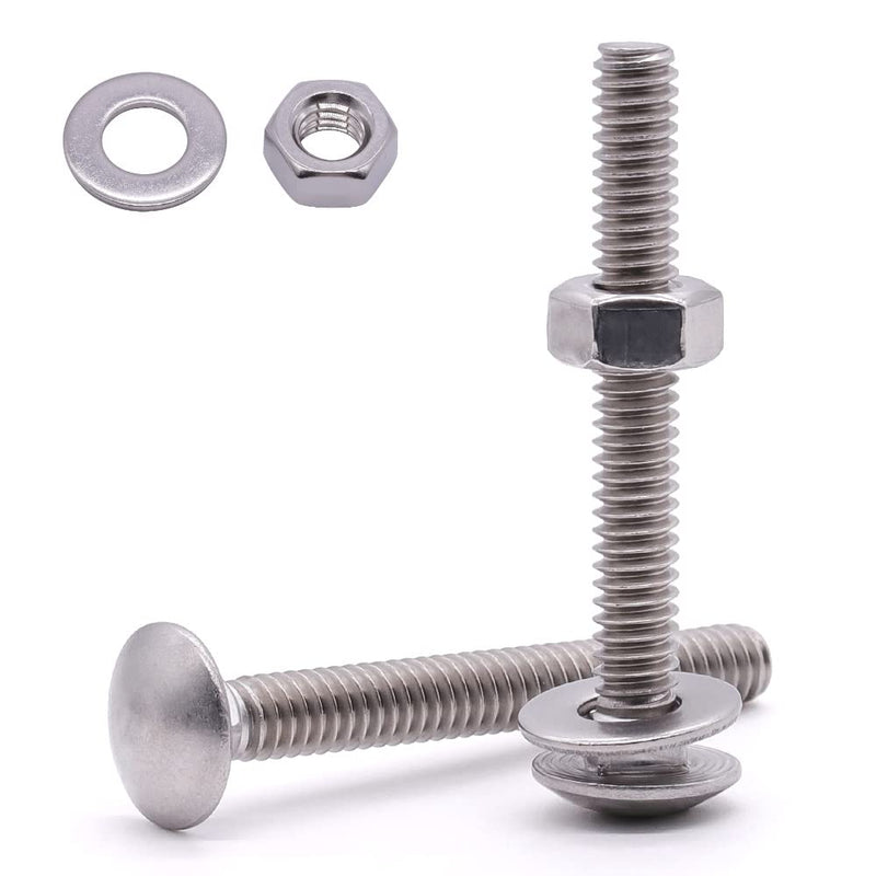 [Australia - AusPower] - 3/8-16 x 2-1/2" Stainless Steel Carriage Bolts with Hex Nuts and Flat Washers 304 Stainless Steel 18-8 Square Neck Bolts and Nuts Washers, Full Thread, Coarse Thread, 8 Sets 3/8-16 x 2-1/2" 