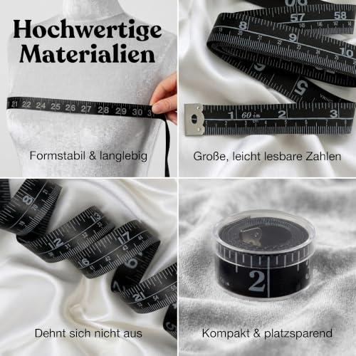 Tape Measure Body 150 cm / 60 Inch - Body Measuring Tape with cm & Inch Scale, Flexible Fibreglass Tailor Measuring Tape with Storage Box for Waist, Chest, Hips & Clothing black