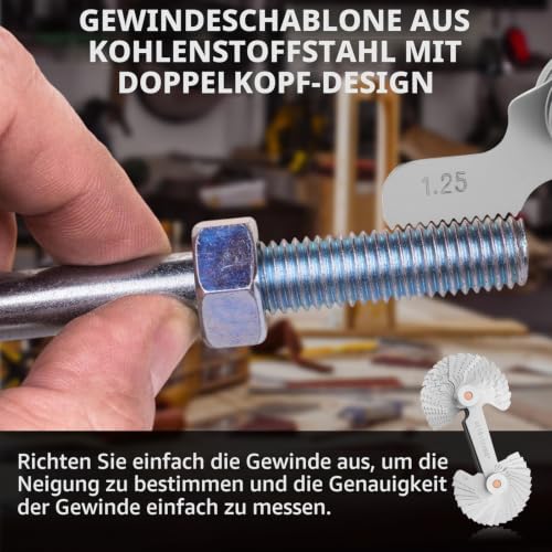 52 Sheets Thread Gauge, Double Heads Thread Template 24 Sheets Metric 60° 0.25-6.0 mm and 28 Sheets Inch 55° 4G-62G with Thread Indicator Screw Measurement, Thread Measuring Tools for Thread Size
