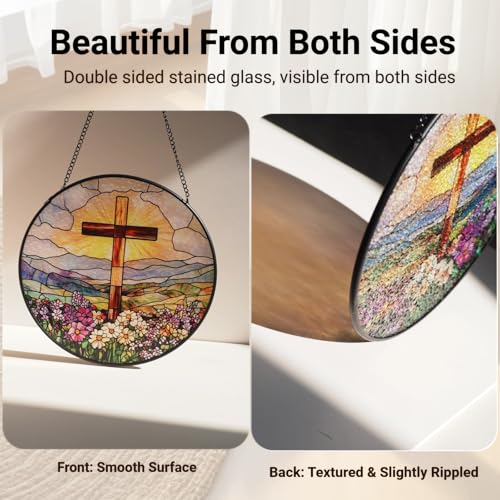 Stained Glass Window Hanging 7.8" Cross Suncatcher Christian Home Decor Art 7.8''