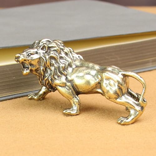Feng Shui Retro Brass Lion Figurine Statue House Office Table Top Decoration Animal Figurines Toy for Collectibles Golden Housewarming Gift Living Room Bedroom Cabinets Mininature Craft Gift