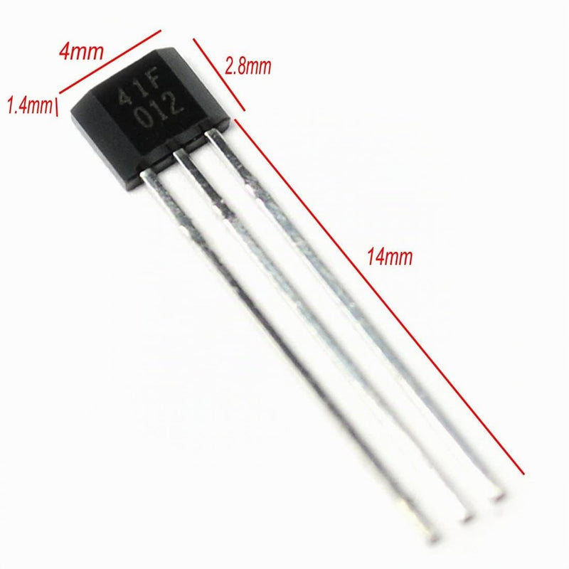 JZK TO-92S Bipolar Hall Effect Sensor 3-Pin 41F Magnetic Detector SS41F 3-Pin Hall Sensor 41F Hall Sensor Chip 3-Pin 3-Pin Pack of 20