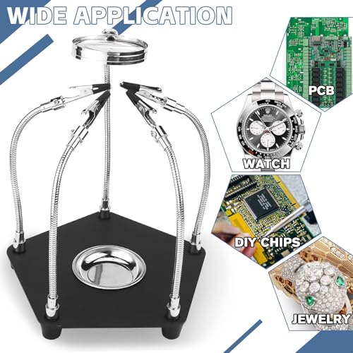 Third Hand Soldering with 3 x Magnifying Glass Soldering Aid Magnetic Helping Hand Soldering Circuit Board Holder Tool Model Making Accessories Four Arms Helping Hands for Soldering and Crafts Workshop Helping Station A