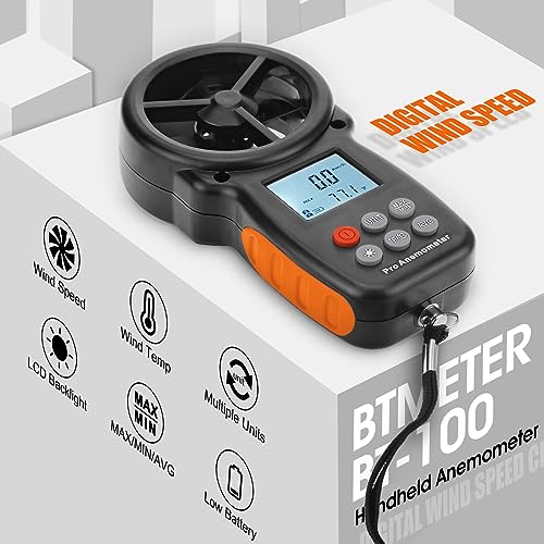 BTMETER BT-100 Handheld Anemometer Digital Wind Speed Meter Gauge for HVAC Tester Air Flow Velocity, Wind Chill, 14℉-113℉ Wind Temperature