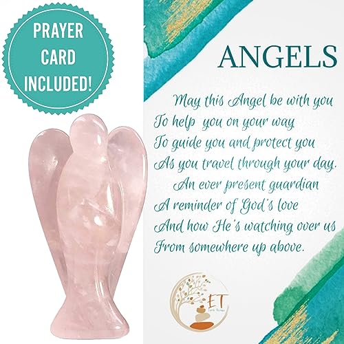 Earth Therapy Pocket Guardian Angel with Serenity Prayer Card - Pink Healing Stone Figurine - Rose Quartz