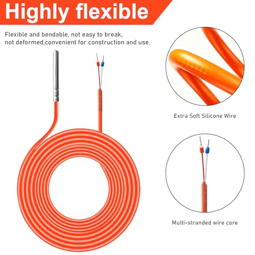 PT1000 Temperature Sensor, Temperature Sensor, 3 Metre Silicone Cable Cable, Temperature Sensor Heating, up to +200°C, Cable Sensor, Solar Sensor for Industrial and Household Appliances Applications