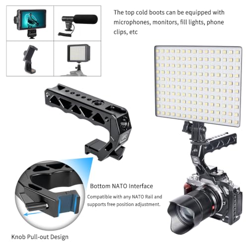 INNOREL NH130 Top Handle and NATO Rail Kit, Comfort Ergonomic CNC Aluminum Alloy Grip, with Quick Release NATO Clamp, 3 Cold Shoes and 1/4" 3/8" ARRI Threads, for Camera Cage Video Rig, Max Load 10kg