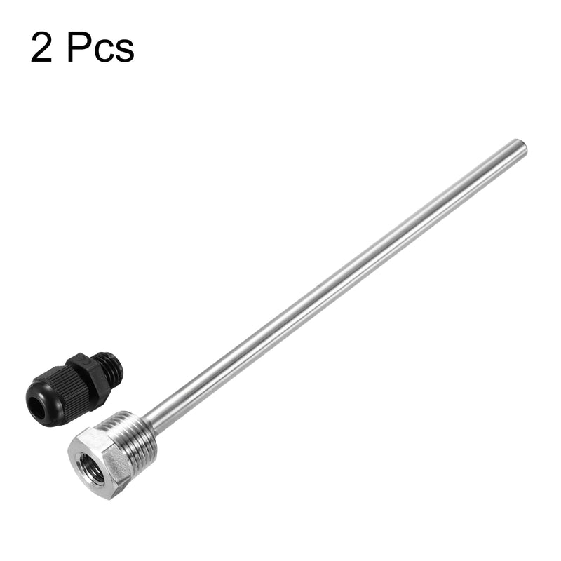 [Australia - AusPower] - uxcell 2 Pcs 8mm Dia G1/2 Thermowell Weldless Stainless Steel 304 with Cable Gland 200mm Length for Beer Fermenter,Black Black 