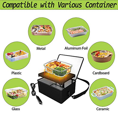Portable Oven, 12V Car Food Warmer Portable Personal Mini Oven Electric Heated Lunch Box for Meals Reheating & Raw Food Cooking for Road Trip/Camping/Picnic/Family Gathering(Black) Black