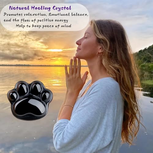 AITELEI Obsidian Cat Paw Crystals and Healing Stones, Natural Stone for Anxiety Relief, Worry Stones for Stress Relief, Unique Crystal Figurines Gift for Crystal Cat Lovers Women Men (Obsidian)