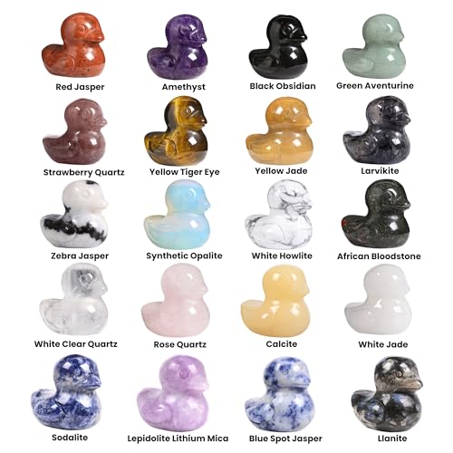 Justinstones 10pcs Random Material 30mm Gemstone Hand-Carved Healing Stone Duck Decor, Animal Spirit Totem Sculpture Figurines for Home, Office, Meditation, and Gift Collection 10pcs Random Material duck