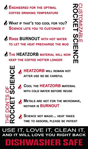 BURNOUT Temperature-Regulating Coffee Mug with Lid, 12 oz, Drops Temp & Holds for Hours, Insulated Stainless Steel Travel Tumbler w/HeatZorb Black 12.0 fluid_ounces