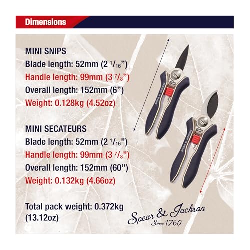 Spear & Jackson Razorsharp Mini Pruner Set for Small Garden Tasks and Bonsai Care, 2 Piece Precision Compact Lightweight Ergonomic Pruning Shears