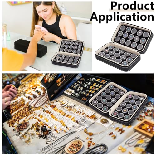 BENECREAT 30Pcs Gem Jars Leather Jewelry Display Case, 8.6x5.1x2.5 Inch Loose Diamond Box with Black Foam Insert for Collectibles Storage, Diamond Boxes Containers