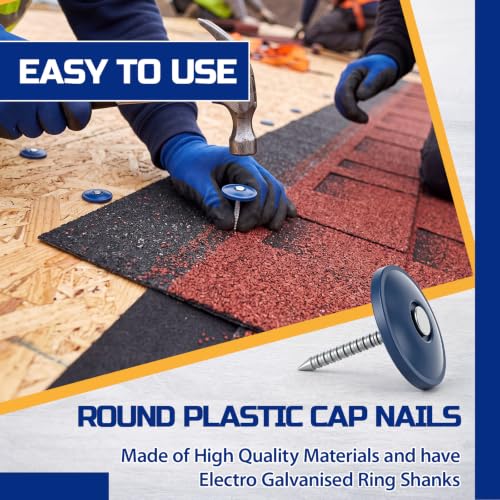 Junkin 200 pack blue plastic cap roofing nails, 1-inch round heads