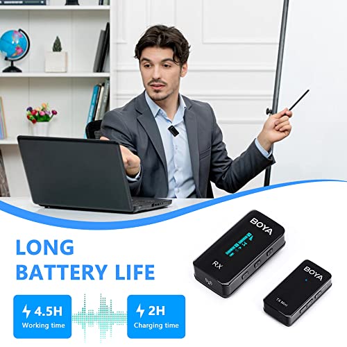 BOYA Wireless Lavalier Microphone System, BY-XM6-S1 Mini Ultra-Compact Wireless Lapel with LCD Screen for DSLR Camera Camcorder Smartphones Tablets Computer for Vlog YouTube Interview