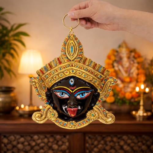 IBA Indianbeautifulart Handcrafted Kaali Face Wall Hanging Sculpture - Metal Decorative Showpiece Of Maa Durga, Ideal For Home, Office, Temple Decor, And Navratri Gifts, Hindu Religious Wall Art Goddess Kali