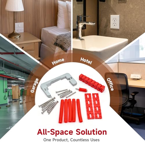 Grnheat 52-piece outlet spacer kit with red stackable spacers, metal shims, tubes, and long screws