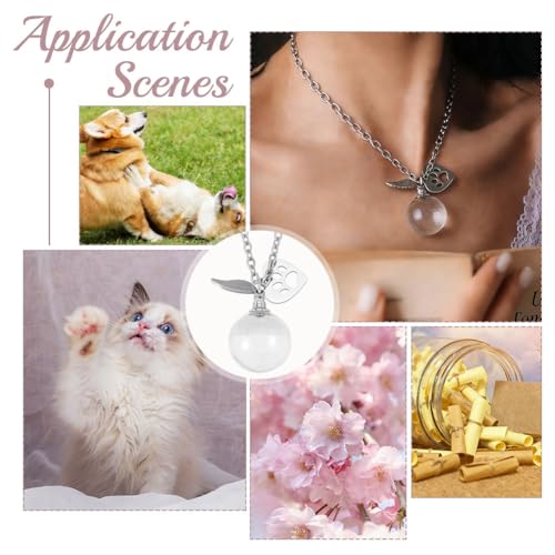 2 PCS Pet Ashes Keepsake Necklace Small Glass Pet Urn Necklace with Stainless Steel Paw & Wing Pendant & Box Silver Pets Fur Memorial Bottle Jewelry for Women Men Lost Dog Cat Sympathy Gift