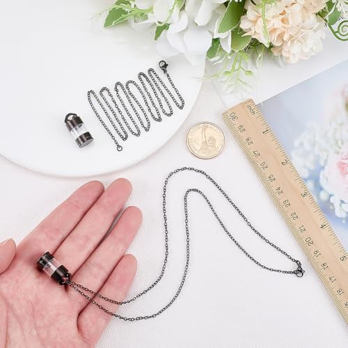 FINGERINSPIRE 2PCS Glass Bottle Pendant Necklace 25x11.5mm Glass Vial Charms 304 Stainless Steel Necklaces Mini Urn Pendants Necklace for Ashes Memorial Keepsake DIY Jewelry Making Black