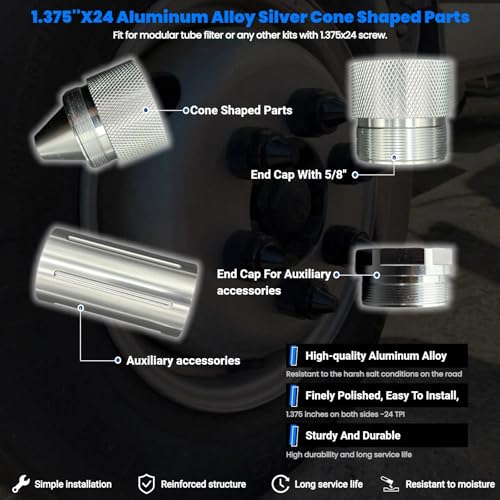LYAUTOELE silver aluminum alloy cone-shaped lug nuts, 1.375-inch by 24, pack of 12
