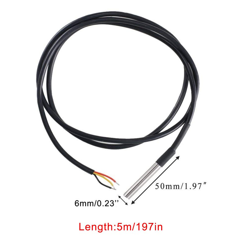 [Australia - AusPower] - 5pcs 5m DS18B20 Digital Thermistor Probe Temperature Sensor Waterproof Temperature Probe Stainless Steel Resistance Thermal Cable -55°C to +125°C Compatible with Arduino and Raspberry pi 