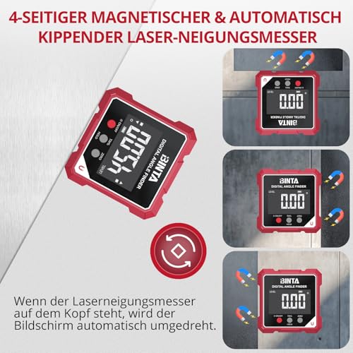 Binta Digital Protractor Inclinometer Laser Spirit Level | Rechargeable IP54 Waterproof Magnetic Leveling Box Level Box for Woodworking, Construction, Decoration, DIY Red