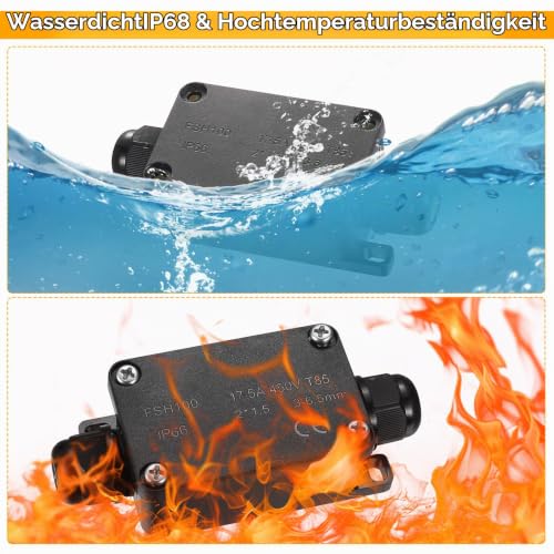Pack of 6 Junction Box Small Mini Junction Box Waterproof Junction Box Waterproof Small Black 2-Way IP66 Waterproof Junction Box for Garden Outdoor Cable Earth Cable Diameter 3 mm - 6.5 mm Cable Connector Mini 2-Wege