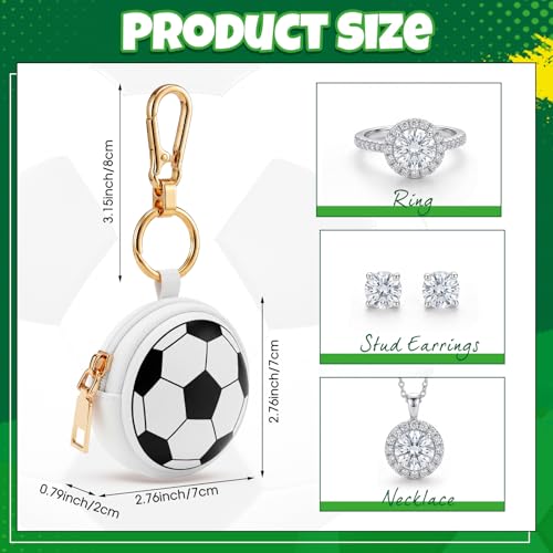 Weysat 6 Pack Soccer Jewelry Holder Keychain - Portable Ring Keeper Case, Small Travel Ring Box with Zipper, Earring Stud Necklace Storage Case for Men Women