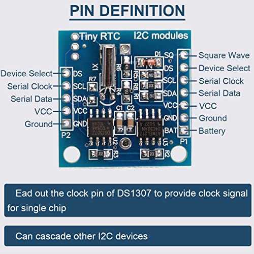 RTC I2C Module DS1307 AT24C32 Real Time Clock Module, High Precision 24C32 Memory Clock Module, Compatible with Arduino AVR PIC 51 ARM (5 Pieces)