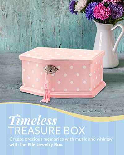 Elle Jewelry Box - Ballerina Jewelry Organizer and Swan Lake Wind-Up Music Box for Girls and Teens, Accessories and Keepsake Wooden Storage with Lock and Mirror, Charming Room Decor and Gift, Small Pink