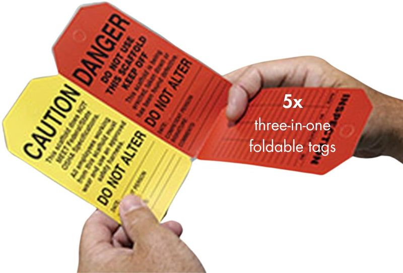 Accuform TSS200PTM RP-Plastic Scaffold Status Tag, Legend "Danger/Caution/Attention", 5.75" Length x 3.25" Width x 0.015" Thickness, Black on Green/Yellow/Red (Pack of 5)