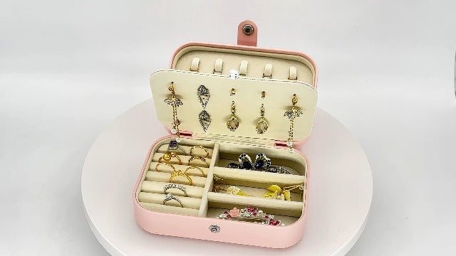 Travel Jewelry Box, PU leather Small Jewelry Organizer For Female Girls, double layer portable mini travel case for storing earrings, rings, necklaces.(pink 2pcs) 2 pink