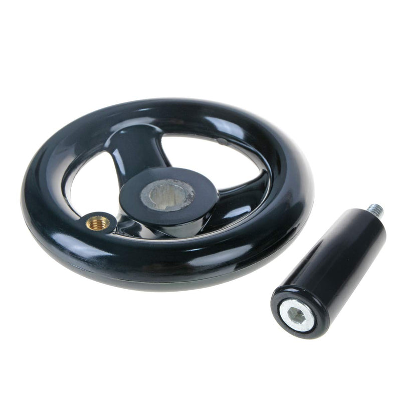 [Australia - AusPower] - YXQ 3.94'' Hand Wheel Black w Revolving Handle 3 Spoked 12mm Hole Adjustment Round Handwheel for Milling Machine 100mm Dia. 